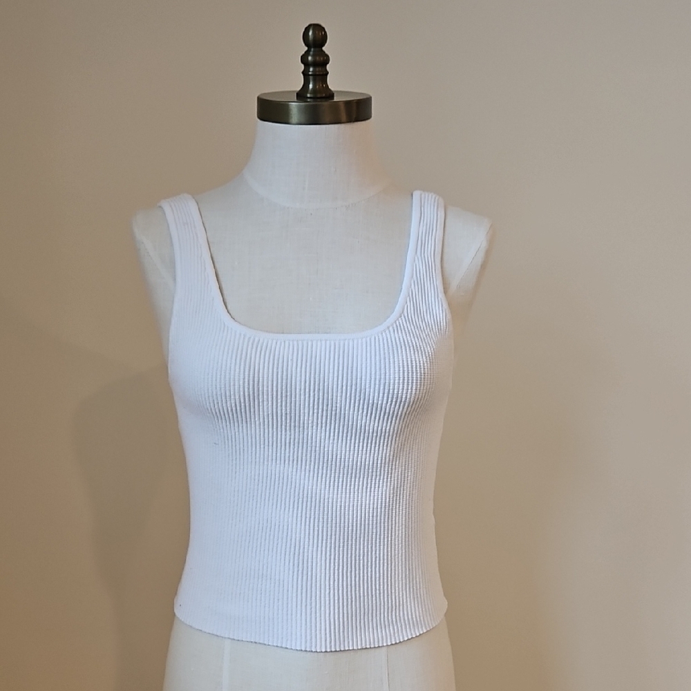 Quince White Ribbed Women's Tank Top